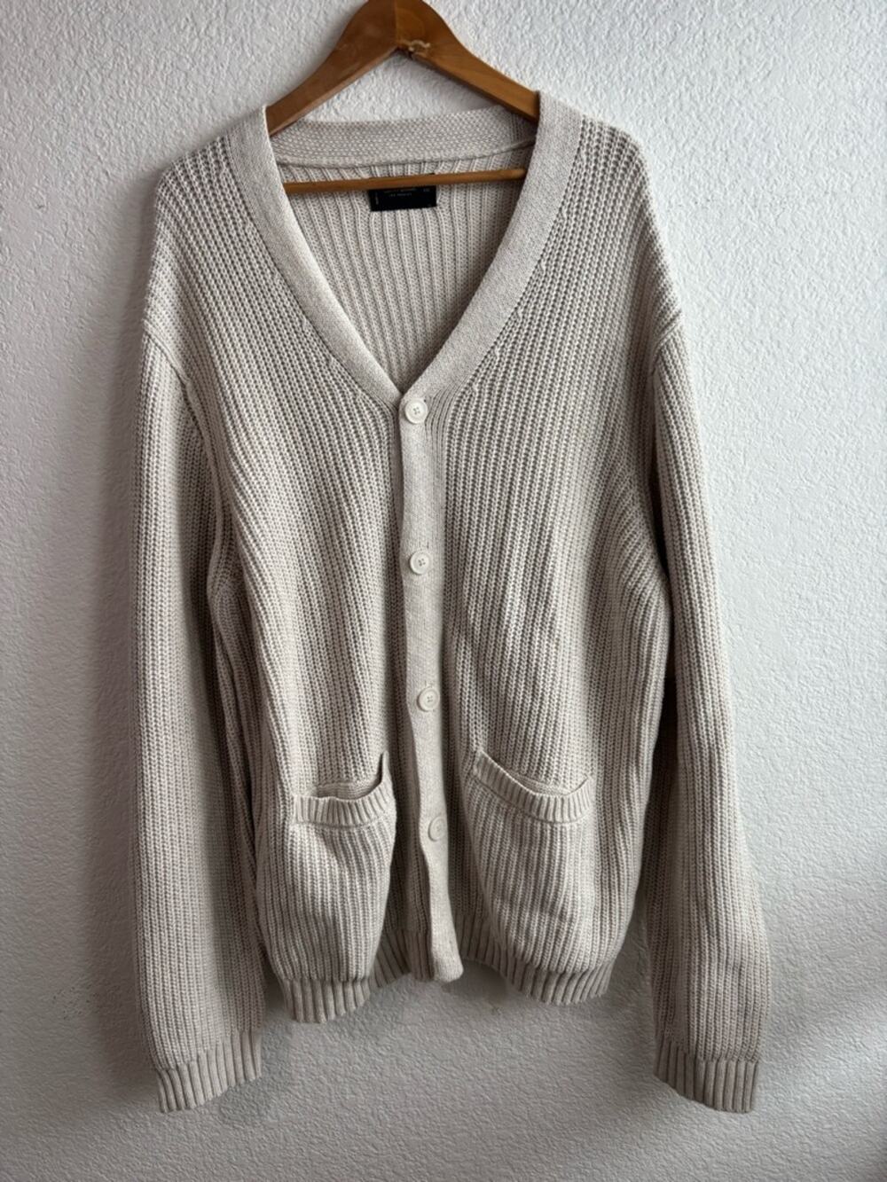 Lucky Brand Cream Ribbed V-Neck Cardigan XXL New